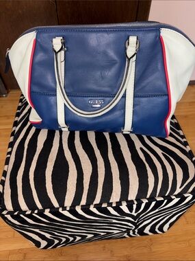 GUESS Navy, White and Red Trim Dome Satchel
